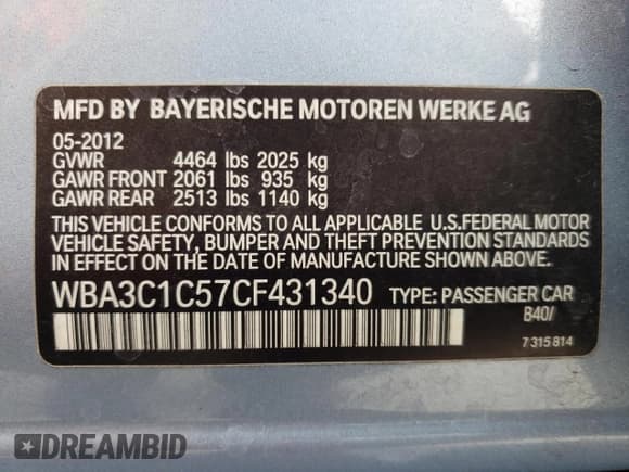 ✅ 2012 BMW 3 Series 328i • VIN: WBA3C1C57CF431340 • Лот: 84484995. Опубликован ранее на Copart с пробегом 70 538 миль. Бесплатный доступ к архиву аукционных продаж из США и подробный отчёт об истории автомобиля на DreamBid. Изображение 12.