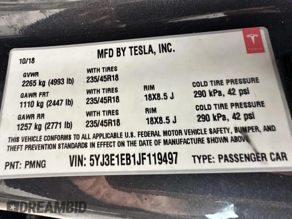 ✅ 2018 Tesla Model 3 Long Range Battery • VIN: 5YJ3E1EB1JF119497 • Lot: 43831953. Wystawiony na IAAI z przebiegiem 122 564 mil. Bezpłatny archiwum sprzedaży aukcyjnych z USA i szczegółowy raport historii pojazdu na DreamBid. Zdjęcie 9.
