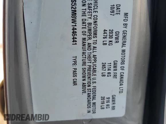 ✅ 1998 Buick Century Custom • VIN: 2G4WS52M8W1446441 • Lot: 88583405. Wystawiony na Copart z przebiegiem 154 570 mil. Bezpłatny archiwum sprzedaży aukcyjnych z USA i szczegółowy raport historii pojazdu na DreamBid. Zdjęcie 12.