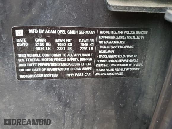 ✅ 2011 Buick Regal CXL RL6 • VIN: W04GU5GC6B1007199 • Lot: 81301984. Listed on Copart with 83,987 mi. Free auction sales archive from the USA and detailed vehicle history report at DreamBid. Image 12.