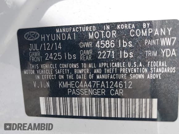 ✅ 2015 Hyundai Sonata • VIN: KMHEC4A47FA124612 • Лот: 43460321. Опубликован ранее на IAAI с пробегом 127 000 миль. Бесплатный доступ к архиву аукционных продаж из США и подробный отчёт об истории автомобиля на DreamBid. Изображение 9.