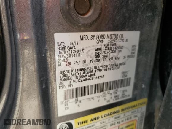 ✅ 2012 Ford Expedition Max Limited • VIN: 1FMJK2A54CEF59767 • Lot: 52162945. Listed on Copart with 202,289 mi. Free auction sales archive from the USA and detailed vehicle history report at DreamBid. Image 13.