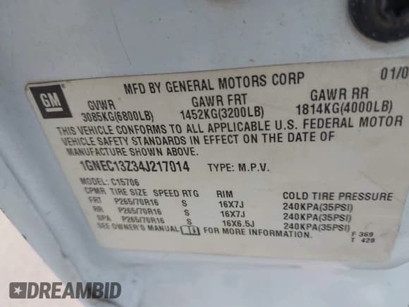 ✅ 2004 Chevrolet Tahoe LT • VIN: 1GNEC13Z34J217014 • Lot: 42711253. Listed on IAAI with 296,403 mi. Free auction sales archive from the USA and detailed vehicle history report at DreamBid. Image 9.