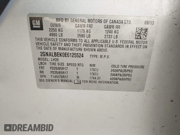 ✅ 2014 Chevrolet Equinox LT • VIN: 2GNALBEK0E6125524 • Lot: 43318992. Wystawiony na IAAI z przebiegiem 169 712 mil. Bezpłatny archiwum sprzedaży aukcyjnych z USA i szczegółowy raport historii pojazdu na DreamBid. Zdjęcie 9.