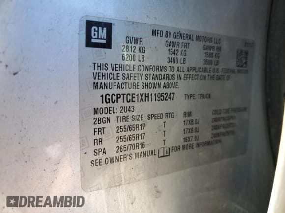 ✅ 2017 Chevrolet Colorado 4WD LT • VIN: 1GCPTCE1XH1195247 • Lot: 59805645. Listed on Copart with 91,458 mi. Free auction sales archive from the USA and detailed vehicle history report at DreamBid. Image 12.