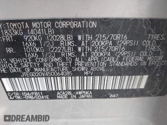 ✅ 2005 Toyota RAV4 • VIN: JTEGD20V450064085 • Лот: 43109718. Опубликован ранее на IAAI с пробегом 185 648 миль. Бесплатный доступ к архиву аукционных продаж из США и подробный отчёт об истории автомобиля на DreamBid. Изображение 9.