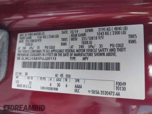 ✅ 2015 Lincoln MKC • VIN: 5LMCJ1A91FUJ25113 • Лот: 43054380. Опубликован ранее на IAAI с пробегом 133 770 миль. Бесплатный доступ к архиву аукционных продаж из США и подробный отчёт об истории автомобиля на DreamBid. Изображение 17.