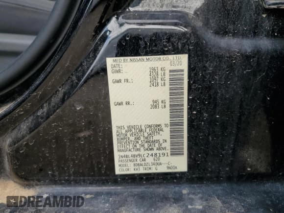 ✅ 2020 Nissan Altima S • VIN: 1N4BL4BV9LC248191 • Лот: 66963515. Опубликован ранее на Copart с пробегом 113 331 миль. Бесплатный доступ к архиву аукционных продаж из США и подробный отчёт об истории автомобиля на DreamBid. Изображение 13.