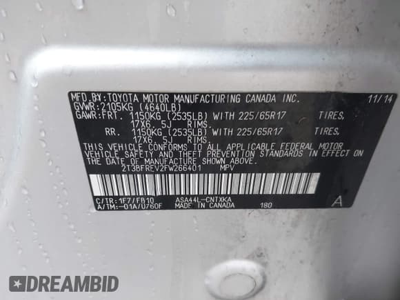 ✅ 2015 Toyota RAV4 LE • VIN: 2T3BFREV2FW266401 • Лот: 43731456. Опубликован ранее на IAAI с пробегом 130 005 миль. Бесплатный доступ к архиву аукционных продаж из США и подробный отчёт об истории автомобиля на DreamBid. Изображение 9.