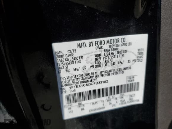 ✅ 2012 Ford F-150 XL • VIN: 1FTEX1CM3CFB33102 • Lot: 71167355. Listed on Copart with 267,282 mi. Free auction sales archive from the USA and detailed vehicle history report at DreamBid. Image 12.