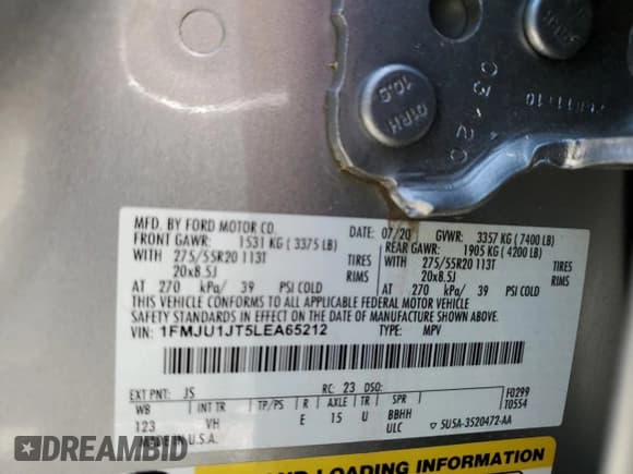 ✅ 2020 Ford Expedition XLT • VIN: 1FMJU1JT5LEA65212 • Lot: 57379265. Listed on Copart with 74,773 mi. Free auction sales archive from the USA and detailed vehicle history report at DreamBid. Image 13.