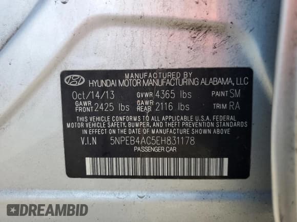 ✅ 2014 Hyundai Sonata GLS • VIN: 5NPEB4AC5EH831178 • Lot: 73840114. Listed on Copart with 106,282 mi. Free auction sales archive from the USA and detailed vehicle history report at DreamBid. Image 14.