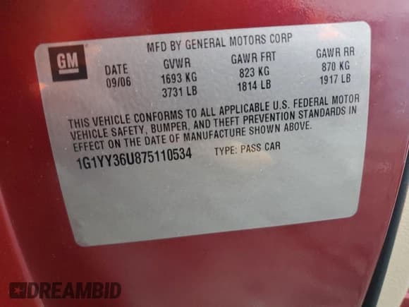 ✅ 2007 Chevrolet Corvette • VIN: 1G1YY36U875110534 • Lot: 85545425. Listed on Copart with 70,528 mi. Free auction sales archive from the USA and detailed vehicle history report at DreamBid. Image 12.