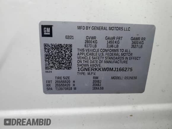 2021 Chevrolet Traverse Premier z VIN 1GNERKKW0MJ166275, wystawiony jako Copart lot #61484445 z przebiegiem 49 241 mil mil oraz Szkoda całkowita • Salvage title. Historia ofert i sprzedaży dostępna na DreamBid. Obrazek 13.