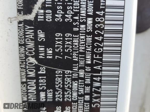 ✅ 2015 Hyundai Santa Fe • VIN: 5XYZW4LA7FG242384 • Лот: 42920614. Опубликован ранее на Copart с пробегом 60 463 миль. Бесплатный доступ к архиву аукционных продаж из США и подробный отчёт об истории автомобиля на DreamBid. Изображение 13.