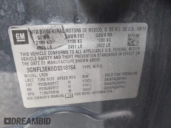 ✅ 2013 Chevrolet Captiva Sport LT • VIN: 3GNFL3EK6DS518164 • Lot: 41315032. Wystawiony na IAAI z przebiegiem 129 546 mil. Bezpłatny archiwum sprzedaży aukcyjnych z USA i szczegółowy raport historii pojazdu na DreamBid. Zdjęcie 9.