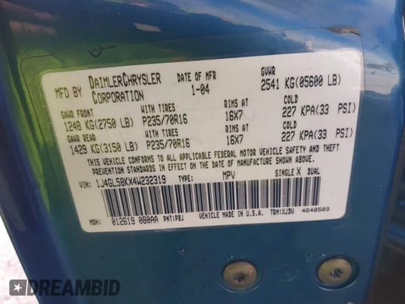 ✅ 2004 Jeep Liberty Limited • VIN: 1J4GL58KX4W232319 • Lot: 40870366. Listed on IAAI with 226,249 mi. Free auction sales archive from the USA and detailed vehicle history report at DreamBid. Image 9.