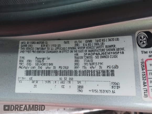 ✅ 2014 Ford Fiesta S • VIN: 3FADP4AJ6EM195818 • Лот: 43893508. Опубликован ранее на IAAI с пробегом 102 205 миль. Бесплатный доступ к архиву аукционных продаж из США и подробный отчёт об истории автомобиля на DreamBid. Изображение 9.