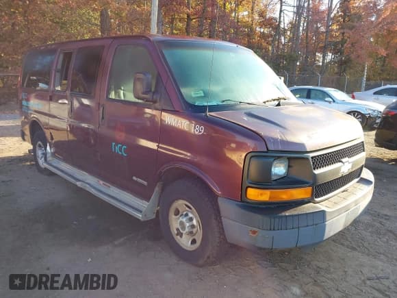 ✅ 2003 Chevrolet Express Passenger • VIN: 1GAHG35U831216620 • Lot: 43547169. Listed on IAAI with 144,365 mi. Free auction sales archive from the USA and detailed vehicle history report at DreamBid. Image 1.