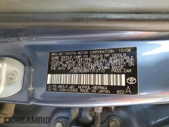 ✅ 2009 Toyota Yaris • VIN: JTDBT903891313710 • Лот: 80753565. Опубликован ранее на Copart с пробегом 149 411 миль. Бесплатный доступ к архиву аукционных продаж из США и подробный отчёт об истории автомобиля на DreamBid. Изображение 12.