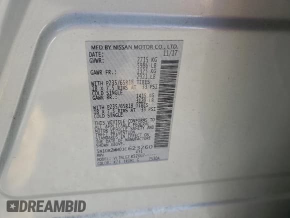 ✅ 2018 Nissan Pathfinder SV • VIN: 5N1DR2MM0JC623260 • Лот: 92077905. Опубликован ранее на Copart с пробегом 150 758 миль. Бесплатный доступ к архиву аукционных продаж из США и подробный отчёт об истории автомобиля на DreamBid. Изображение 13.