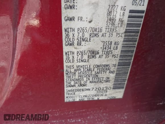 ✅ 2021 Nissan Frontier SV • VIN: 1N6ED0EB3MN720130 • Лот: 41410408. Опубликован ранее на IAAI с пробегом 30 875 миль. Бесплатный доступ к архиву аукционных продаж из США и подробный отчёт об истории автомобиля на DreamBid. Изображение 9.