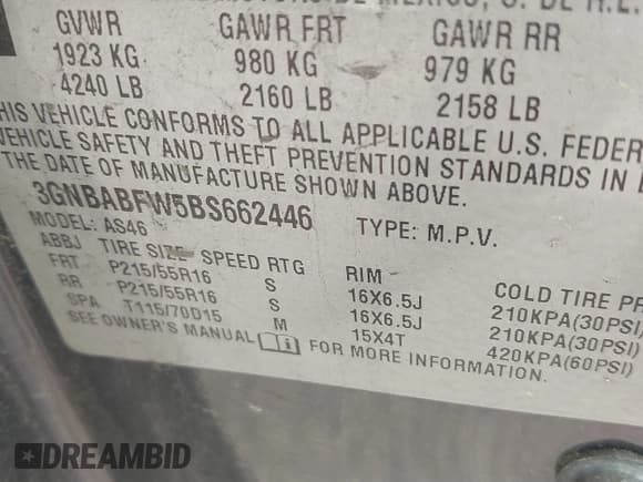 ✅ 2011 Chevrolet HHR 1LT • VIN: 3GNBABFW5BS662446 • Lot: 41489202. Listed on IAAI with 126,714 mi. Free auction sales archive from the USA and detailed vehicle history report at DreamBid. Image 9.