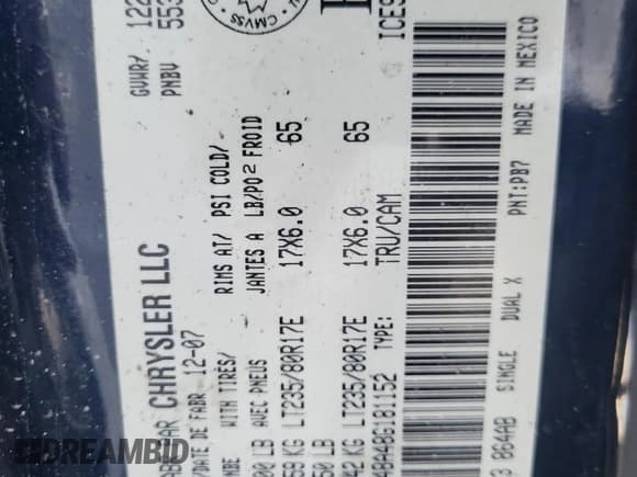 ✅ 2008 Dodge RAM • VIN: 3D3MX48A48G181152 • Lot: 86871175. Wystawiony na Copart z przebiegiem Nie podano. Bezpłatny archiwum sprzedaży aukcyjnych z USA i szczegółowy raport historii pojazdu na DreamBid. Zdjęcie 12.