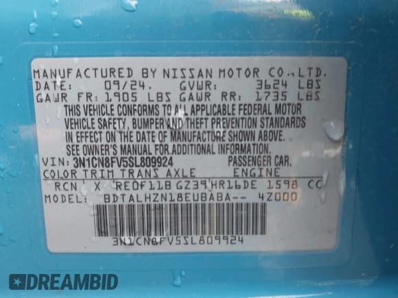 ✅ 2025 Nissan Versa SR • VIN: 3N1CN8FV5SL809924 • Лот: 42973265. Опубликован ранее на IAAI с пробегом 20 884 миль. Бесплатный доступ к архиву аукционных продаж из США и подробный отчёт об истории автомобиля на DreamBid. Изображение 9.