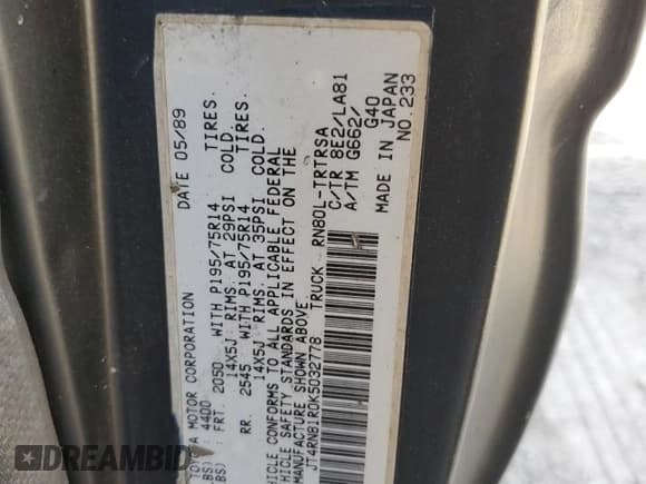 ✅ 1989 Toyota Pickup • VIN: JT4RN81R0K5032778 • Лот: 71000315. Опубликован ранее на Copart с пробегом 291 330 миль. Бесплатный доступ к архиву аукционных продаж из США и подробный отчёт об истории автомобиля на DreamBid. Изображение 12.