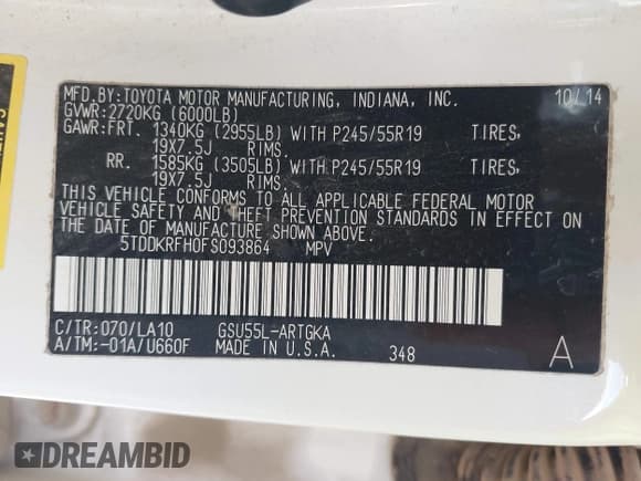 ✅ 2015 Toyota Highlander Limited • VIN: 5TDDKRFH0FS093864 • Lot: 43226200. Listed on IAAI with 153,681 mi. Free auction sales archive from the USA and detailed vehicle history report at DreamBid. Image 9.