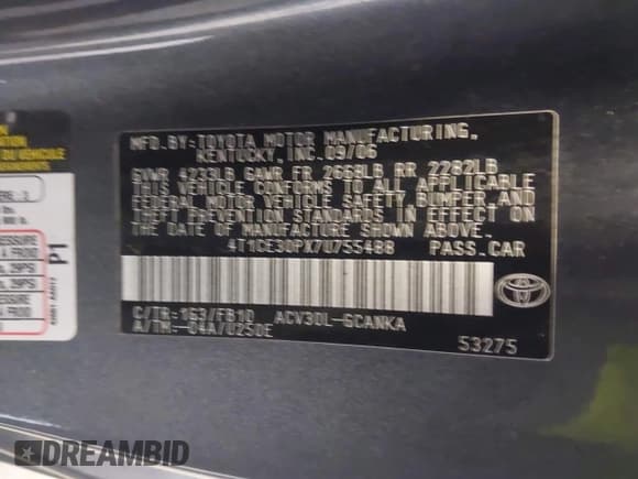 ✅ 2007 Toyota Solara SE • VIN: 4T1CE30PX7U755488 • Lot: 43837734. Listed on IAAI with 223,404 mi. Free auction sales archive from the USA and detailed vehicle history report at DreamBid. Image 9.