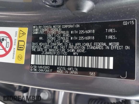 ✅ 2015 Lexus NX 200t • VIN: JTJBARBZXF2011930 • Lot: 42300555. Listed on IAAI with 115,495 mi. Free auction sales archive from the USA and detailed vehicle history report at DreamBid. Image 9.