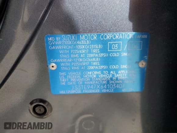 ✅ 2006 Suzuki Grand Vitara Luxury • VIN: JS3TE947X64103407 • Лот: 84637044. Опубликован ранее на Copart с пробегом 112 520 миль. Бесплатный доступ к архиву аукционных продаж из США и подробный отчёт об истории автомобиля на DreamBid. Изображение 13.