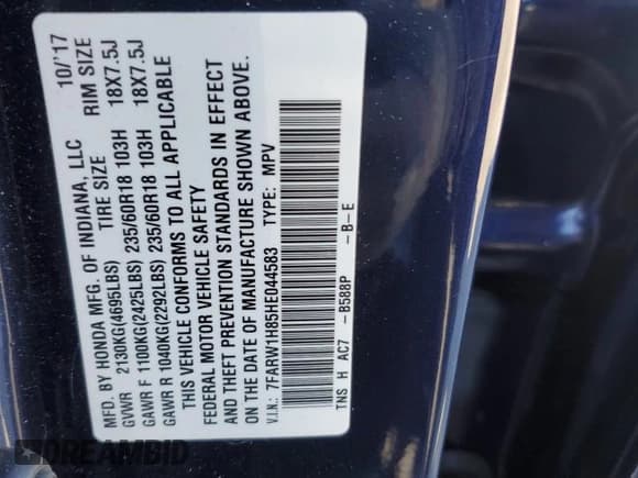 ✅ 2017 Honda CR-V EX-L • VIN: 7FARW1H85HE044583 • Lot: 90876885. Listed on Copart with 175,586 mi. Free auction sales archive from the USA and detailed vehicle history report at DreamBid. Image 13.