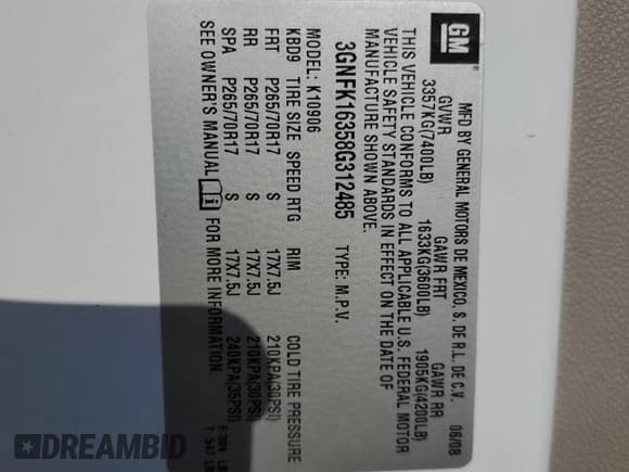 ✅ 2008 Chevrolet Suburban 1LT • VIN: 3GNFK16358G312485 • Lot: 77468944. Wystawiony na Copart z przebiegiem 241 515 mil. Bezpłatny archiwum sprzedaży aukcyjnych z USA i szczegółowy raport historii pojazdu na DreamBid. Zdjęcie 14.