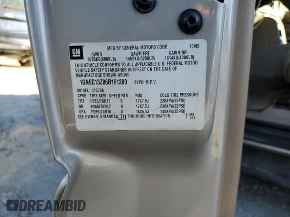 ✅ 2006 Chevrolet Tahoe LT • VIN: 1GNEC13Z06R161280 • Lot: 83613344. Wystawiony na Copart z przebiegiem 179 786 mil. Bezpłatny archiwum sprzedaży aukcyjnych z USA i szczegółowy raport historii pojazdu na DreamBid. Zdjęcie 13.