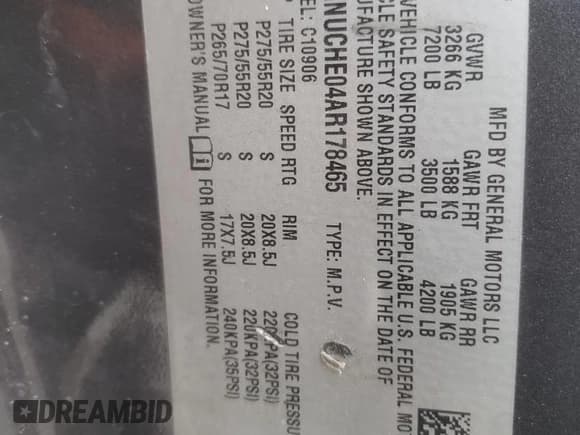 ✅ 2010 Chevrolet Suburban LS • VIN: 1GNUCHE04AR178465 • Lot: 63247075. Listed on Copart with 246,806 mi. Free auction sales archive from the USA and detailed vehicle history report at DreamBid. Image 13.