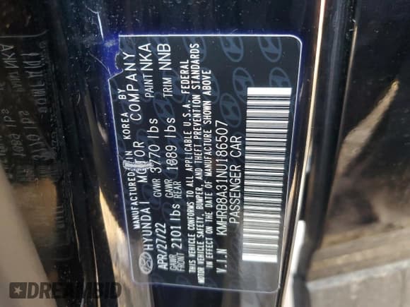 ✅ 2022 Hyundai Venue SE • VIN: KMHRB8A31NU186507 • Lot: 89198035. Listed on Copart with Not provided. Free auction sales archive from the USA and detailed vehicle history report at DreamBid. Image 12.