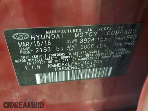 ✅ 2017 Hyundai Elantra SE • VIN: KMHD84LF6HU141706 • Lot: 91979455. Listed on Copart with 96,558 mi. Free auction sales archive from the USA and detailed vehicle history report at DreamBid. Image 12.