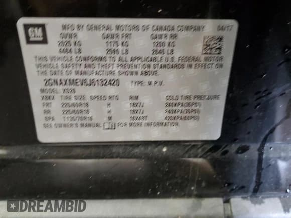 ✅ 2018 Chevrolet Equinox Premier • VIN: 2GNAXMEV6J6132420 • Lot: 89735055. Listed on Copart with 112,975 mi. Free auction sales archive from the USA and detailed vehicle history report at DreamBid. Image 13.