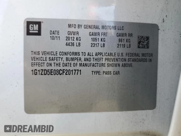 ✅ 2012 Chevrolet Malibu 2LT • VIN: 1G1ZD5E08CF201771 • Lot: 71337614. Listed on Copart with 80,919 mi. Free auction sales archive from the USA and detailed vehicle history report at DreamBid. Image 12.