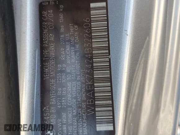 ✅ 2004 BMW 6 Series 645Ci • VIN: WBAEK73424B322606 • Лот: 57434555. Опубликован ранее на Copart с пробегом Не указан. Бесплатный доступ к архиву аукционных продаж из США и подробный отчёт об истории автомобиля на DreamBid. Изображение 13.