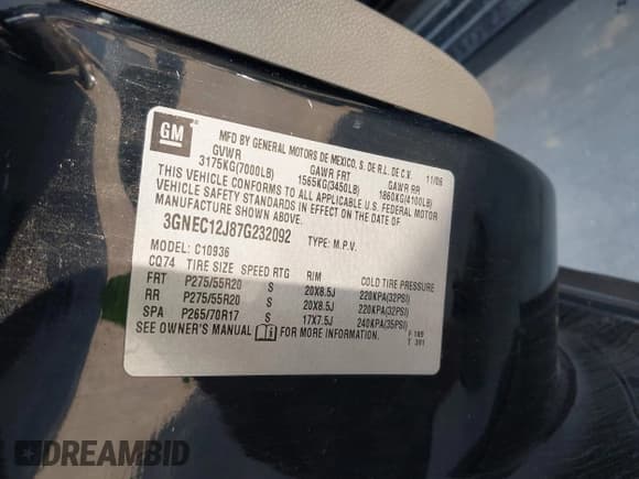 ✅ 2007 Chevrolet Avalanche LS • VIN: 3GNEC12J87G232092 • Lot: 43536676. Listed on IAAI with Not provided. Free auction sales archive from the USA and detailed vehicle history report at DreamBid. Image 9.