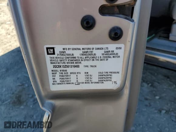 ✅ 2006 Chevrolet Silverado 1500 LT3 • VIN: 2GCEK13Z561316460 • Lot: 87057755. Listed on Copart with 236,228 mi. Free auction sales archive from the USA and detailed vehicle history report at DreamBid. Image 12.