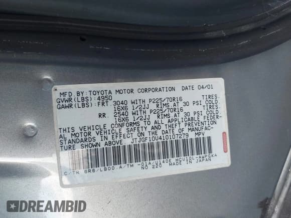 ✅ 2001 Lexus RX 300 • VIN: JTJGF10U410107279 • Lot: 43779813. Listed on IAAI with 146,871 mi. Free auction sales archive from the USA and detailed vehicle history report at DreamBid. Image 9.