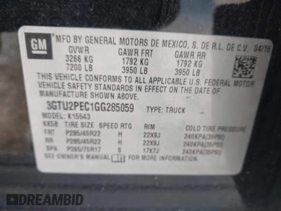 ✅ 2016 GMC Sierra 1500 Denali • VIN: 3GTU2PEC1GG285059 • Lot: 43457670. Listed on IAAI with 177,429 mi. Free auction sales archive from the USA and detailed vehicle history report at DreamBid. Image 9.