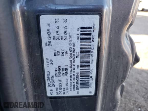 1999 Dodge 1500 с VIN 3B7HF13Z4XG160048, выставлен на аукционе Copart как лот 84405374 с пробегом 237 247 миль миль и Списание • Salvage title. История ставок и продаж доступна на DreamBid. Изображение 14.