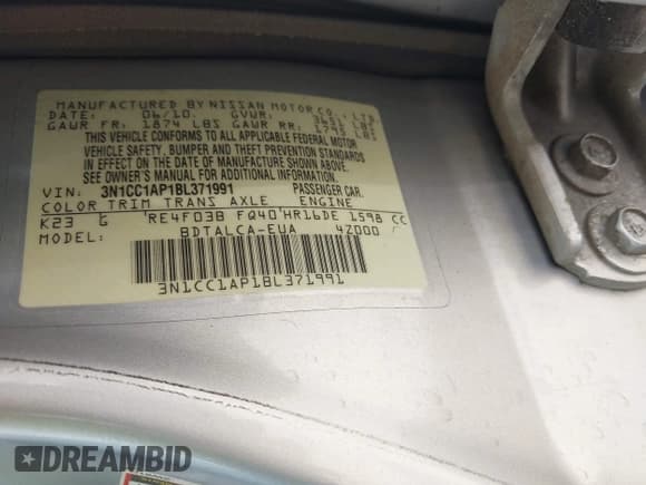 ✅ 2011 Nissan Versa 1.6 • VIN: 3N1CC1AP1BL371991 • Лот: 42538184. Опубликован ранее на IAAI с пробегом 157 569 миль. Бесплатный доступ к архиву аукционных продаж из США и подробный отчёт об истории автомобиля на DreamBid. Изображение 9.