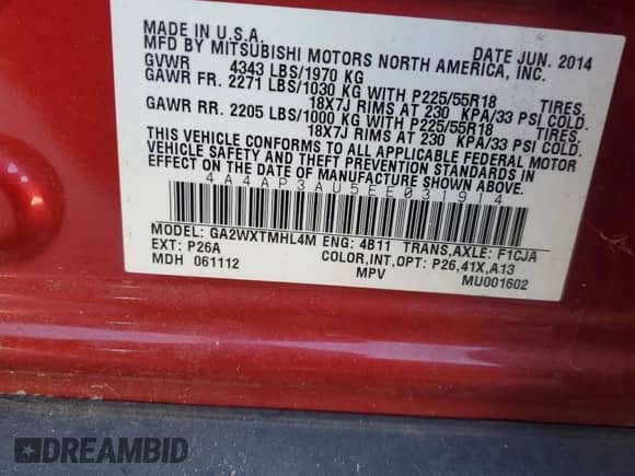 2014 Mitsubishi Outlander ES z VIN 4A4AP3AU5EE031914, wystawiony jako Copart lot #89510075 z przebiegiem 194 151 mil mil oraz Czysty tytuł • Clean title. Historia ofert i sprzedaży dostępna na DreamBid. Obrazek 13.